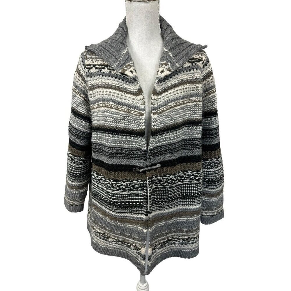 J. Jill Chunky Open Cardigan Wool Blend Women's Petite MP‎ Gray Stripe EUC